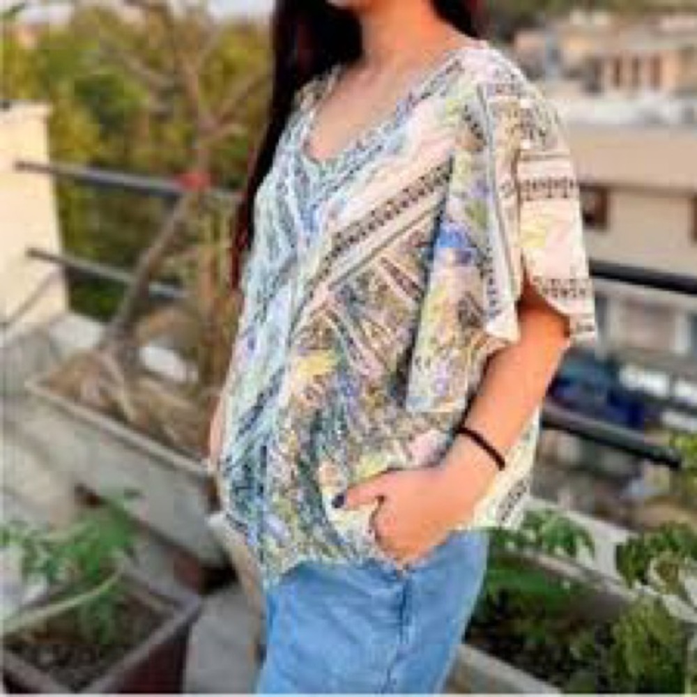 Maeve Anthropologie Maya abstract print flutter sleeve pintuck detail blouse, 6.
